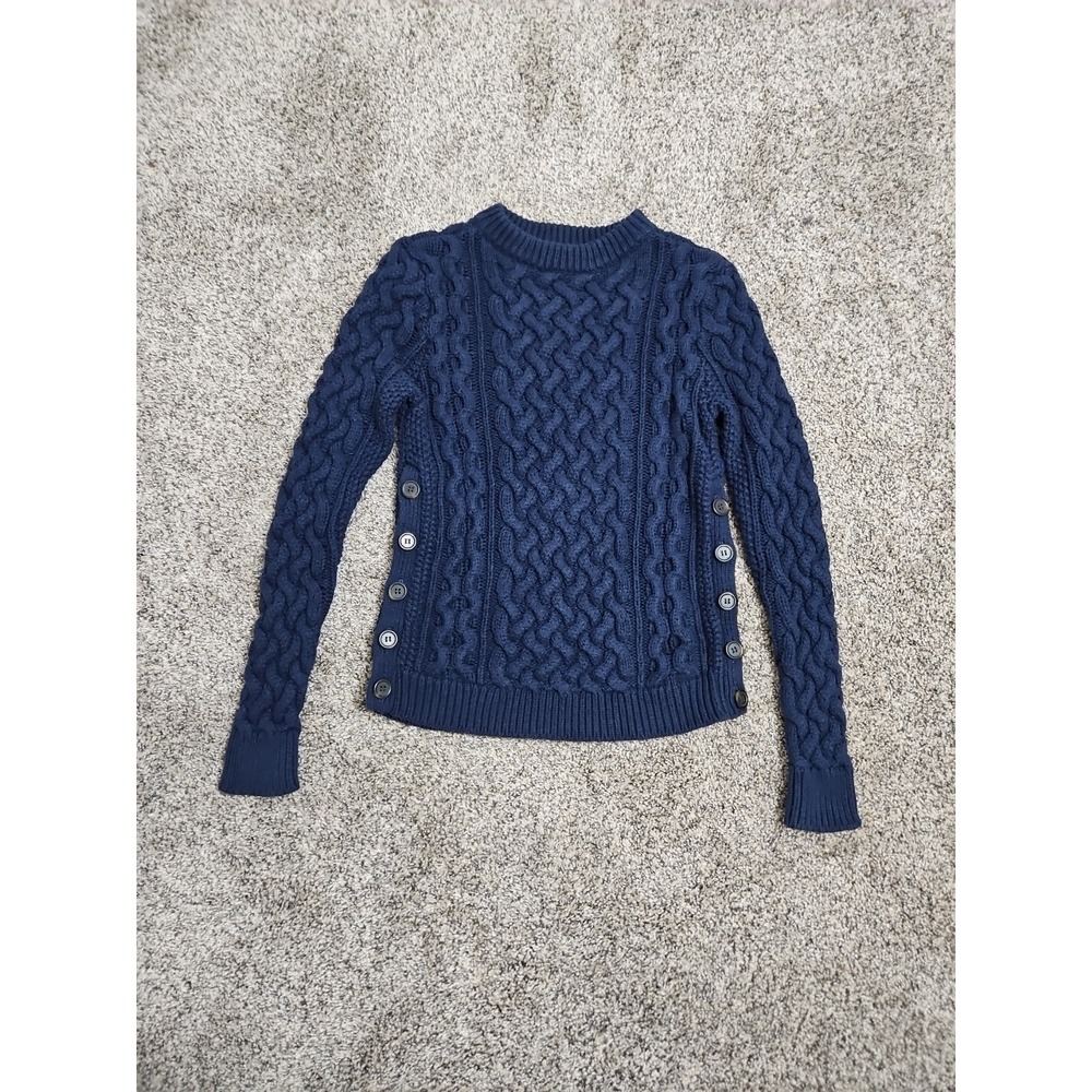 1901 Womens Chunky Cableknit Fisherman Sweater Navy Sz Small Button Cabincore